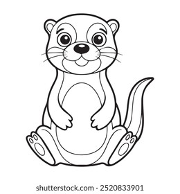 Adorable cartoon otter vector illustration in black and white. Perfect for children's coloring pages, designs, and educational materials. Download this cute animal artwork today