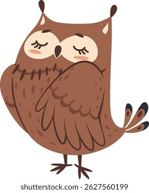 Adorável coruja de desenho animado dormindo pacificamente com os olhos fechados, apresentando plumagem marrom macia e garras minúsculas, criando uma atmosfera encantadora e tranquila perfeita para qualquer berçário ou decoração