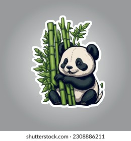 Adorable cartoon panda and bamboo sticker: A cute depiction of a lovable panda surrounded by lush bamboo. Perfect for expressing your love for these gentle creatures!