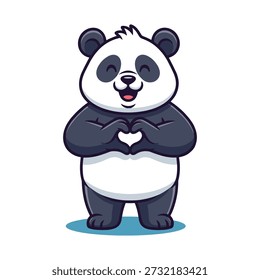Urso panda de desenho animado adorável fazendo uma forma de coração com as mãos, isolado no fundo branco