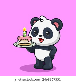 Adorable Cartoon Panda with Birthday Cake Cute Celebration Illustration