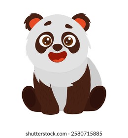 Adorable cartoon panda with round features, black-and-white fur, and a joyful expression, sitting in a playful and friendly pose. Happy Cartoon Panda Sitting Cheerfully