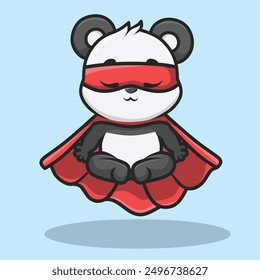 Adorable cartoon panda superhero meditating in a red mask and cape. Floating calmly, perfect for playful, positive designs and children's illustrations
