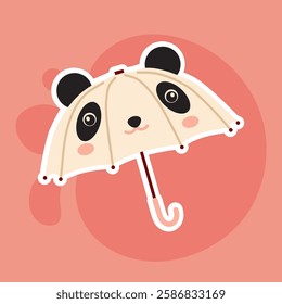 Adorable cartoon panda umbrella isolated from the background. Hand-drawn flat design, perfect for stickers, children’s products, and playful seasonal illustrations.
