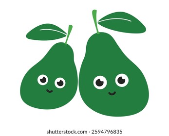 Adorable Cartoon Pears – Cute Kawaii Fruit Vector Illustration.