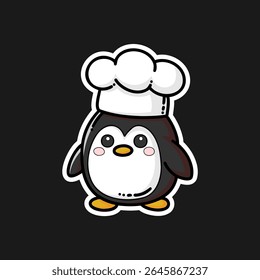 Chapéu adorável do Chef do pinguim dos desenhos animados que usa para a ilustração divertida da cozinha