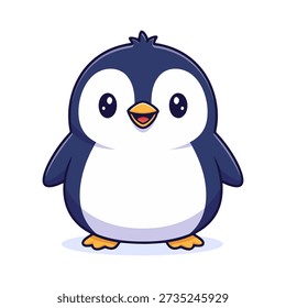 An adorable cartoon penguin with a happy expression standing upright. Illustration for children books, stickers, cards and graphic design projects.