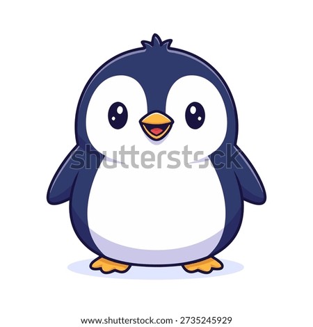 An adorable cartoon penguin with a happy expression standing upright. Illustration for children books, stickers, cards and graphic design projects.