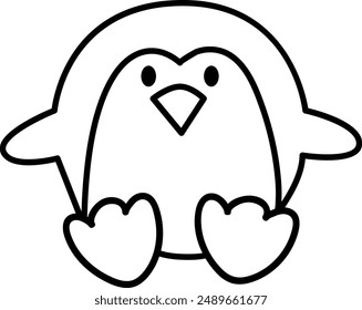 Adorable Cartoon Penguin Outline Vector