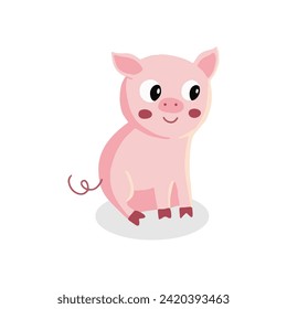 Adorable Cartoon Piglet Sitting on a White Background Illustration