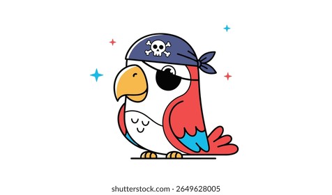 Adorable cartoon pirate parrot with an eye patch and bandana ready for an exciting treasure hunt adventure