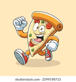 Adorable Cartoon Pizza Running – Cute and Fun Illustration
