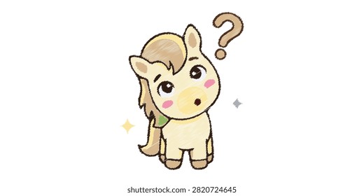 Adorable cartoon pony character with a puzzled look, isolated on transparent background for versatile usage.