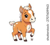 Adorable cartoon pony prancing playfully, a charming illustration perfect for children