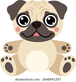 Adorable Cartoon Pug Puppy with Big Eyes
