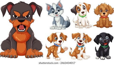 Adorables cachorros de dibujos animados en varias poses