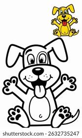 An adorable cartoon puppy is ready for coloring! This cheerful dog features thick outlines, perfect for young artists to fill with vibrant colors.