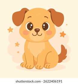 Adorable Cartoon Puppy Sitting and Smiling – Vector Illustration