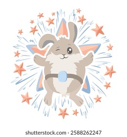 Adorable cartoon rabbit with starry background for childrens designs