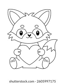 Adorable Cartoon Raccoon with Heart Line Art Illustration