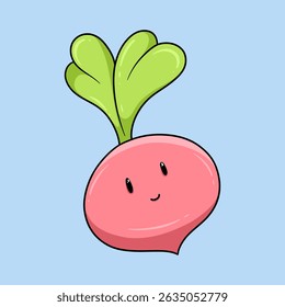 Adorable cartoon radish illustration suitable for gardening, healthy food, and freshness promotions.