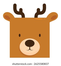 Adorable cartoon reindeer face is smiling on a white background