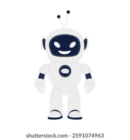 An adorable cartoon robot design showcasing a cheerful smiling face along with various futuristic features