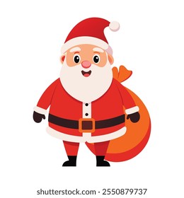 Adorable cartoon Santa Claus with a red gift bag. Perfect for Christmas cards, festive designs, and holiday decor. A joyful holiday-themed illustration.