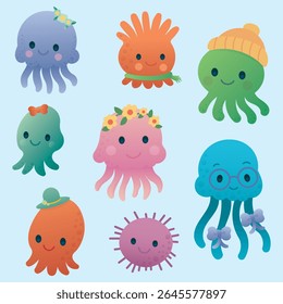 Adorável coleção de animais marinhos desenhos animados.