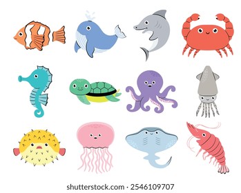 Adorable Cartoon Sea Creatures Collection