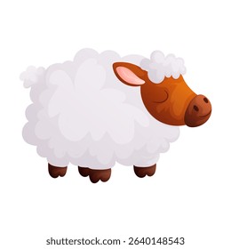 Adorable cartoon sheep illustration with fluffy white wool and brown face. Ideal for kids designs, baby products, or farmthemed projects. Vector illustration, isolated.