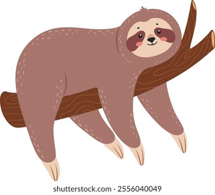 Adorable cartoon sloth hanging on a tree branch, enjoying its peaceful existence in the rainforest, a charming representation of tranquility and nature s beauty