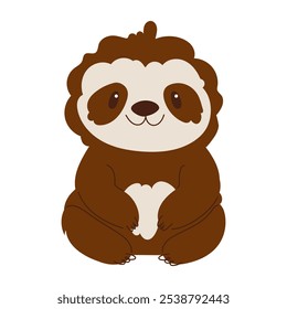 Adorable Cartoon Sloth Sitting Calmly. Cute cartoon illustration of a happy, sitting sloth with a friendly smile, featuring simple lines and a calm expression on a white background.