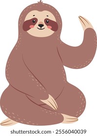 Adorable cartoon sloth sitting and waving its paw, isolated illustration on a white background, perfect for children book illustrations, prints, greeting cards, and other design projects