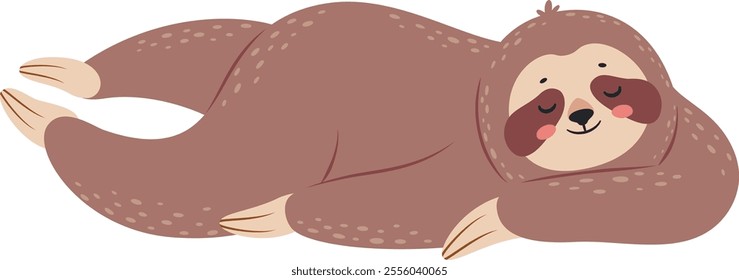 Adorable cartoon sloth sleeping peacefully, enjoying a relaxing moment of tranquility, perfect for children s books, nature illustrations, and wildlife themed designs