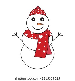 Adorable Cartoon Snowman in Red Hat and Scarf