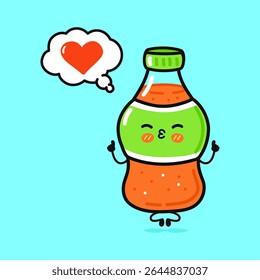 An adorable cartoon soda bottle is in love It has a thought bubble with a heart, suggesting affection or a liking.
