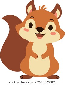 Adorável esquilo de desenhos animados com um grande rabo macio e rosto alegre. Ideal para materiais educacionais, decoração e ilustrações relacionadas às crianças.