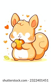 An adorable cartoon of a squirrel holding an acorn