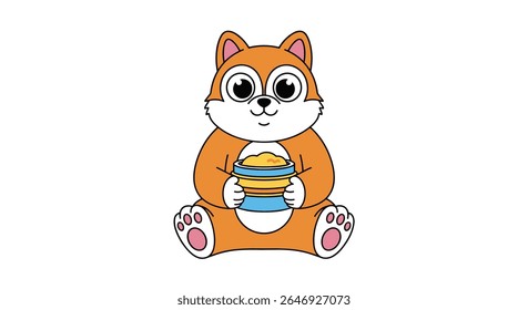 Adorável esquilo de desenhos animados segurando uma pilha deliciosa de panquecas com xarope um delicioso café da manhã tratar para todas as idades
