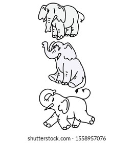 Adorable Cartoon Standing Elephant Vector Lineart Clip Art. Savannah Animal with Trunk Icon. Hand Drawn Kawaii Kid Motif Illustration of Wildlife in Flat Color. Isolated Baby, Nursery Character. 