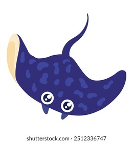 Adorable stingray de la historieta con los ojos Grandes y el cuerpo púrpura en la Ilustración vectorial blanca del fondo