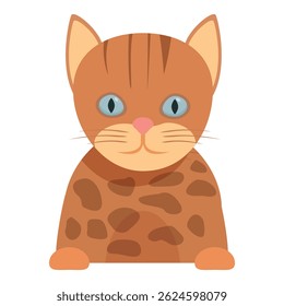 Adorable cartoon tabby cat with blue eyes looking forward