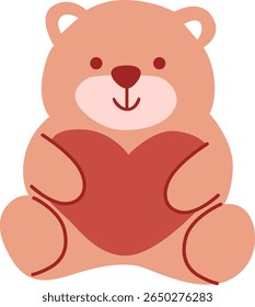  Adorável Desenho Animado Teddy Bear Holding Ilustração de Coração Vermelho para o Amor, Dia dos Namorados, e Afeto