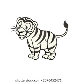 Adorable cartoon tiger with bold stripes and a cheerful expression, perfect for children's designs or educational materials.
