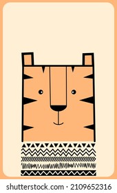 Adorable cartoon tiger. Simple cute animal portraits for kids wall design.