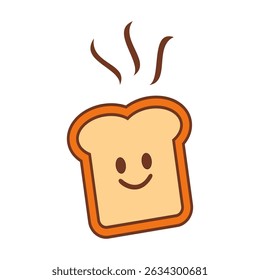 Adorable cartoon toast bread with a smiling face and warm steam. Perfect for food-related content, children’s books, fun bakery branding, breakfast visuals, or kawaii-style projects.