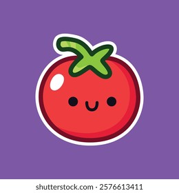 Adorable cartoon tomato illustration with a cheerful smile. Perfect for food-related projects, stickers, or children's designs.