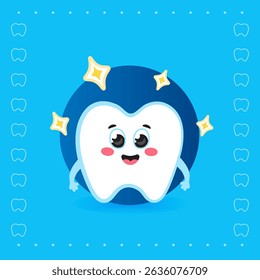 Adorable cartoon tooth character with a happy smile on a clean blue background. Perfect for dental care concepts, kids' education, and health materials.