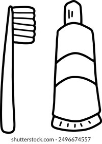 Adorable cepillo de dientes de dibujos animados y Vector de pasta de dientes | Lindo diseño minimalista
